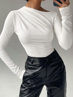 Skew Collar Solid Color Basic T Shirt L White