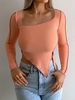 Skew Collar Topstitching Asymmetrical Ribbed Top S Light orange