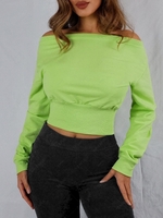 Skew Collar Wide Ribbed Hem Sweatshirt L Light green