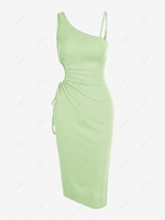 Skew Neck Cut Out Midi Slinky Dress L Light green