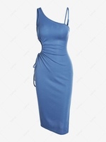 Skew Neck Cut Out Midi Slinky Dress S Blue