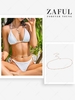 Skimpy Ribbed Smocked String Bikini and Zircon Faux Pearl Pendant Waist Chain White