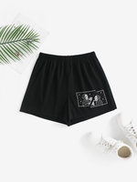 Skulls Floral Halloween Mini Shorts M Black