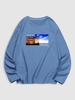 Sky and Cloud Pattern Long Sleeves T-shirt L Light blue