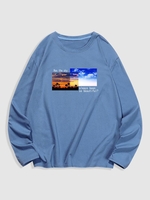 Sky and Cloud Pattern Long Sleeves T-shirt L Light blue