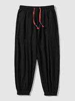 Slant Pocket Drawstring Textured Casual Jogger Ninth Pants 2xl Black