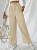Slant Pockets Corduroy Pleated Wide Leg Pants M Light coffee
