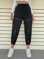 Slant Pockets Zippered Windbreaker Techwear Pants L Black