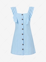Sleeveless Button Up Flounced Dress S Light blue