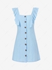 Sleeveless Button Up Flounced Dress Xl Light blue