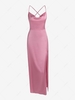 Slick Satin Side Slit Zipper Back Dress L Light pink