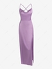 Slick Satin Side Slit Zipper Back Dress L Light purple