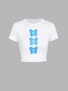 Slim Butterfly Print Crop T Shirt L White