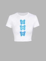 Slim Butterfly Print Crop T Shirt M White