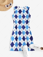 Slinky Argyle Tank Mini Dress L Light blue