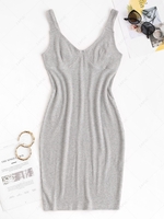 Slinky Ribbed Bustier Tank Dress M Gray