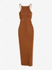 Slinky Tie Open Back Thigh Slit Midi Dress L Coffee