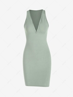 Slinky Zip Front Ribbed Tank Mini Dress M Green