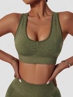 Solid Color Crisscross Back Sports Bra M Deep green