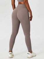 Solid Color Crisscross Hem Yoga Leggings L Gray