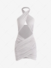 Solid Color Cut Out Halter Bodycon Mini Dress L Light gray