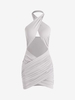 Solid Color Cut Out Halter Bodycon Mini Dress M Light gray