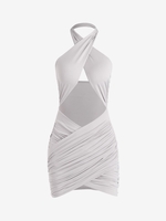 Solid Color Cut Out Halter Bodycon Mini Dress M Light gray