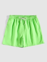 Solid Color Drawstring Back Pocket Beach Shorts L Green
