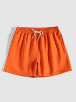 Solid Color Drawstring Back Pocket Beach Shorts M Dark orange