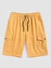 Solid Color Drawstring Back Pockets Cargo Shorts 2xl Deep yellow