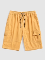 Solid Color Drawstring Back Pockets Cargo Shorts 2xl Deep yellow