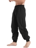 Solid Color Drawstring Beam Feet Casual Pants L Black