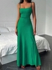 Solid Color Knit Maxi Dress M Green