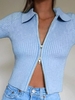 Solid Color Knit Zipper Long Sleeves Bodycon Cardigan Light blue