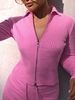 Solid Color Knit Zipper Long Sleeves Bodycon Cardigan Light pink