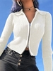 Solid Color Knit Zipper Long Sleeves Bodycon Cardigan White