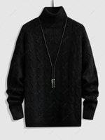 Solid Color Knitted Turtle Neck Sweater M Black