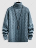 Solid Color Knitted Turtle Neck Sweater M Blue