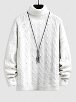 Solid Color Knitted Turtle Neck Sweater M White