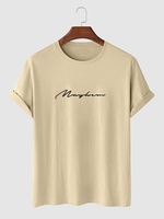 Solid Color Letter Print Basic Tee Xl Light coffee