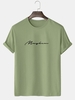 Solid Color Letter Print Basic Tee Xl Light green