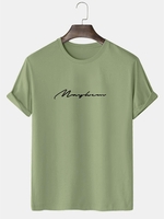 Solid Color Letter Print Basic Tee Xl Light green