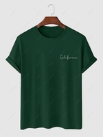 Solid Color Letter Printed Basic T-shirt S Deep green