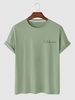 Solid Color Letter Printed Basic T-shirt S Light green