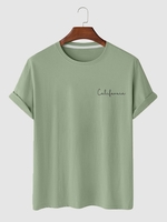 Solid Color Letter Printed Basic T-shirt S Light green