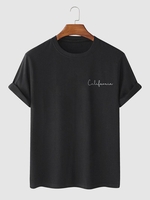 Solid Color Letter Printed Basic T-shirt Xl Black