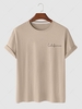Solid Color Letter Printed Basic T-shirt Xl Coffee