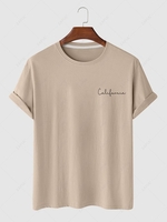 Solid Color Letter Printed Basic T-shirt Xl Coffee