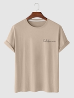 Solid Color Letter Printed Basic T-shirt Xxl Coffee