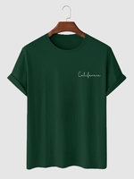 Solid Color Letter Printed Basic T-shirt Xxl Deep green